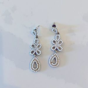 White and brass bead earrings
